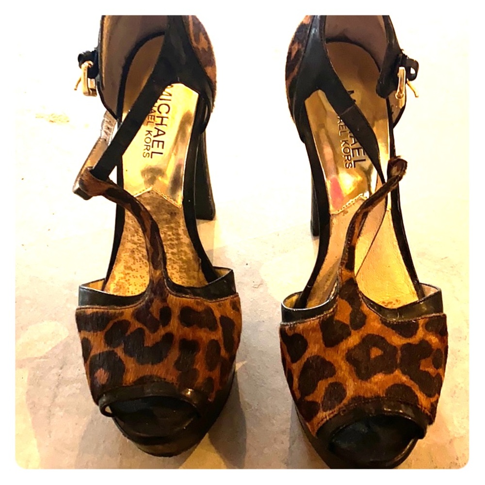 Cheetah print black chunky stilettos Michael kors